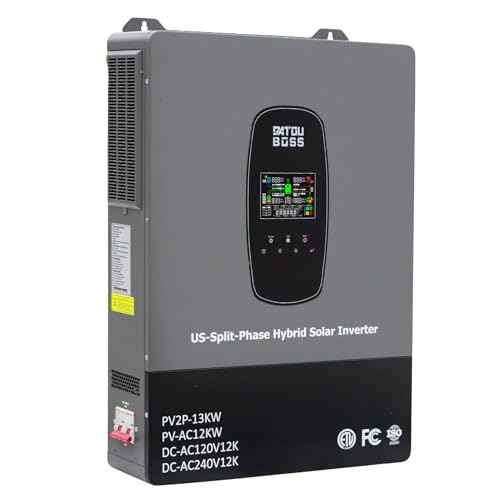 Image of DATOUBOSS 12000W Hybrid Solar Inverter 48V DC to 120/240V Split Phase, Pure Sine Wave, Dual MPPT Solar Charger Max 220A, 500V PV Input, Grid-Tie&Off-Grid, Parallel up to 6 Units for Home Solar System