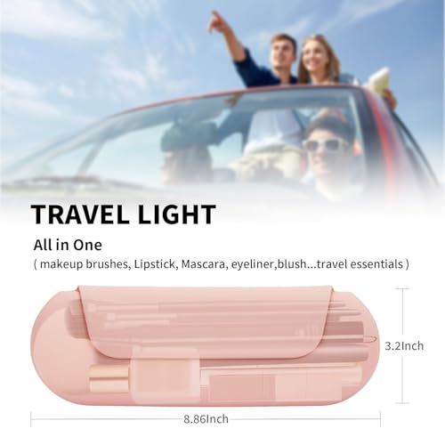 Image of Premium Makeup Brush Organizer Bag in Pink, Large Capacity Storage Case with Securing Strap, Holds 6-14 Brushes, Professional Travel Cosmetic Brush Holder (Pink Sand)