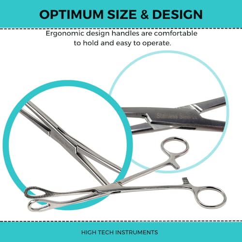 Foerster Sponge Forceps Straight + Curved Serrated Loop Jaws Surgical Holding Veterinary Instruments Body Piercing Locking Clamps, Stainless Steel (7" - Curved)