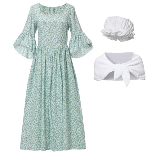 GRACEART Pioneer Woman Costume Colonial Prairie Dress for Women 100% Cotton