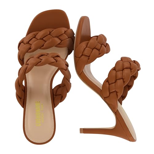 CUSHIONAIRE Suzy Braided Heels for Women, Open Toe Dressy Kitten Heel Sandals with Memory Foam, Wide Width Available, TAN 6.5 by CUSHIONAIRE - Used condition - US$34.24