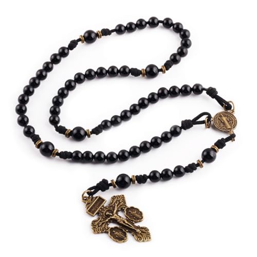 St. Benedict Black Onyx Stone Paracord Rosary – Antique Bronze Catholic Prayer Beads for Men & Women, Durable Handmade Necklace Gift2