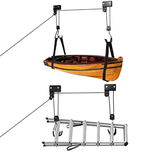 Therwen 2 Pack Kayak Hoist Lift Systems with 100 lb for Kayaks Canoes Surfboards Bikes Ladders Garage Storage Canoe Lift Pulley System Capacity Ceiling Mount Hoists by Therwen - Image 4