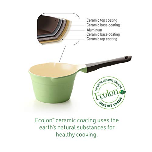 Neoflam 1Qt Saucepan Butter Warmer Milk Boiling|Melting Pot, Ecolon Healthy Ceramic Nonstick Coating Pfoa-Free, 2 Pour Spouts, Lightweight, Dishwasher Safe, Green #TOP6