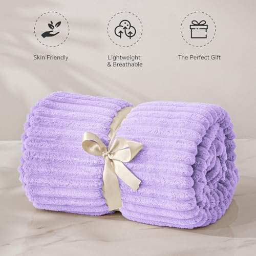 Image of BEDELITE Fleece Throw Blanket for Couch - 3D Ribbed Jacquard Soft and Warm Decorative Fuzzy Blanket - Cozy, Fluffy, Plush Lightweight Pastel Lilac Throw Blankets for Bed, Sofa, 50x60 inches