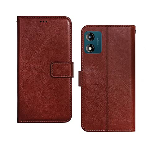 Image of Motorola E13 Flip Case | Leather Finish Flip Cover | with Card Pockets | Flip Cover for Motorola E13 - Brown