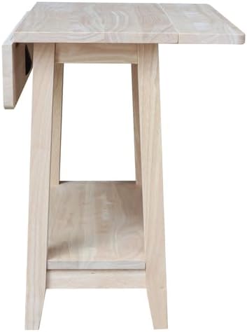 HomeStock Artisanal Attic Square Drop Leaf Side Table, 22 x 22 x 24 Inches, Unfinished Solid Parawood, Dual Leaf Design with Shelf for Versatile Function