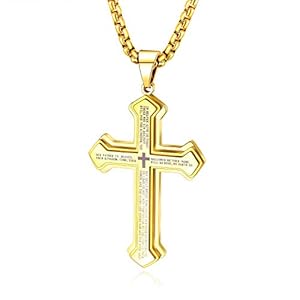 Herenketting met kruishanger, herenketting, roestvrij staal, Cubaanse ketting, zilvergoud, 60 cm, biker punk rock herenaccessoires, goud