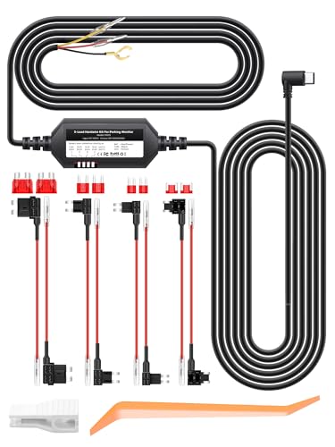 Hardwire Kit for Dash Cam, 24/7 Parking Mode Type-C Cable | Converts 12-24V to 5V/2.5A, 11.5ft Length, Low Voltage Cut-Off Protection, Built-in Circuit Fuses for Car Front/Rear Camera