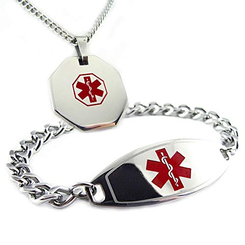 My Identity Doctor - Custom Engraved Medical ID Bracelet and Alert Necklace for Men, Stainless Steel, 5.5 Inches