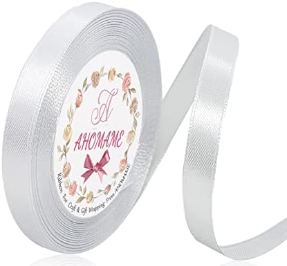 Double Faced White Satin Ribbon 25mm, 23 Meters Solid Color Fabric Ribbons for Crafting, Gift Wrapping, Bouquets, Wedding Party Decoration, Cake Decors, Bows Making, and Sewing Project