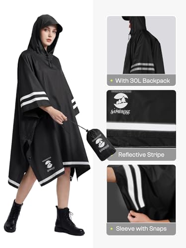 Image of SaphiRose Hooded Rain Poncho Waterproof Raincoat Jacket for Men Women Adults