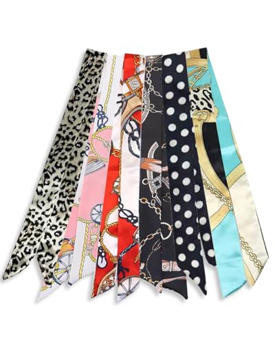 6 Pack Scarf Bags for Women Narrow Handbag Handle Wrap Ribbon Neckerchief Scarf Hair Neck Scarves Fashion Gifts