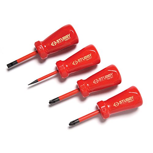 Image of Stubby VDE Slim Screwdriver Set of 4. T48349 SL4.0mm x 1 SL5.5mm x 1 PZD2x 1 MOD x 1