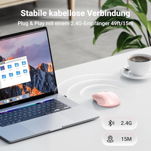 UGREEN 2.4G Maus kabellos mit 4000 DPI, Ergonomisches Design, Wireless Mouse mit USB Empfänger, 18 Monate Akkulaufzeit, funkmaus kompatibel mit Laptop Computer Windows macOS Linux(Rosa) 2