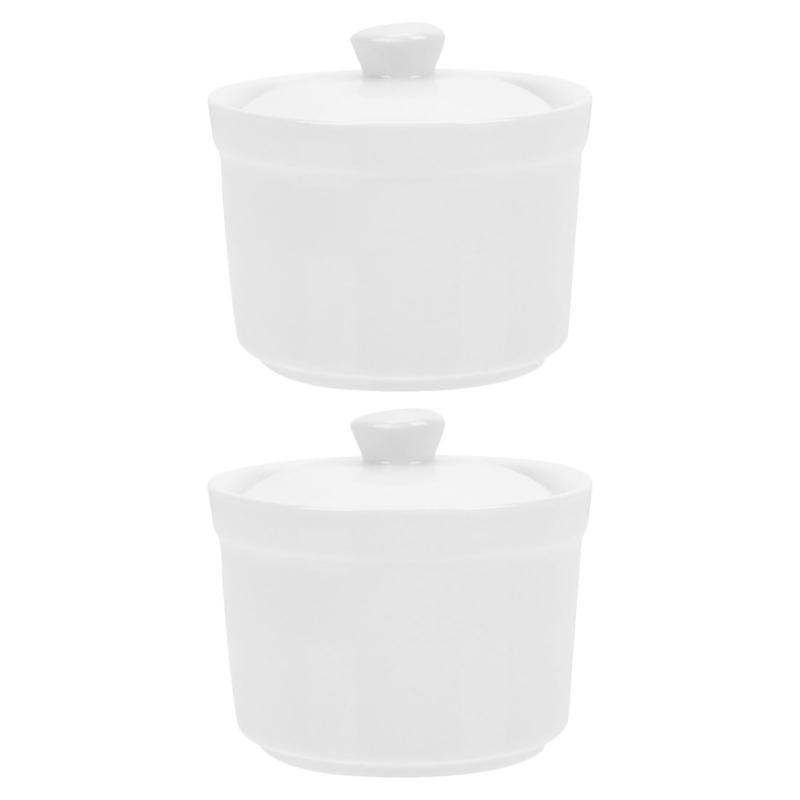 Ensemble de 2 Bols en Céramique Blanche avec Couvercles, 380ml, Résistants aux Éclats, Compatibles Lave-vaisselle, pour Préparer des Bouillons Riches