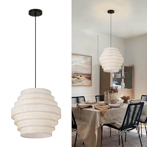 HILUXIA 16 Inch Modern Chandelier with Tiered Linen Drum Shade
