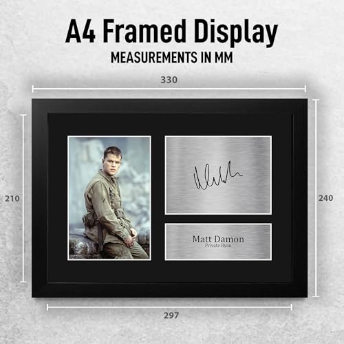 Autógrafo de Matt Damon en Saving Private Ryan para decorar tu sala de cine en casa con marco A4 2