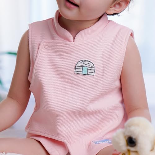 Girls' Mongolian Inspired Snap button Vest, Soft Pink, Embroidered Ger design 0-3 Months4
