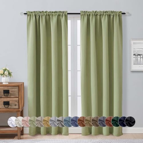 Image of Aiyufeng Sage Green Blackout Curtains for Bedroom 72 Inch Length 2 Panels Set, Privacy Thermal Insulated Rod Pocket Door Window Curtains for Patio French Door Front Door, W40 x L72 Inch, Sage