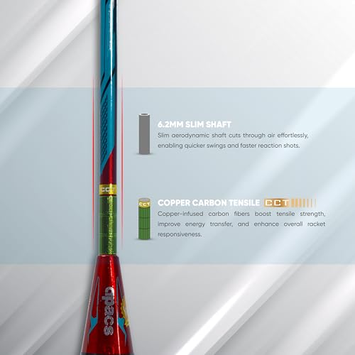 Image of Apacs Ziggler Pro 6.2 (Unstrung) | 38 lbs Max Tension | 4U Head Heavy | Copper Carbon Tensile (CCT) Technology | Power Frame Series | Made in Vietnam Badminton Racket with Cover (Black-Red)
