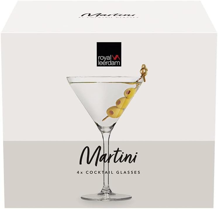 Orchid Royal Leerdam Set of 4 Clear Glass Martini Glasses 25cl - Elegant, Durable and Dishwasher Safe