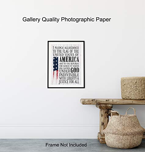 Patriotic Decor - American Flag Wall Decor - Gift For Us Military Veterans, Republicans, Conservatives - Sign Plaque For Home Office, Living Room - 8X10 Rustic Wall Art Poster Print - Unframed #TOP7