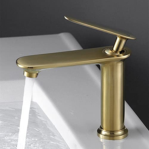 Mitigeur lavabo or brossé en laiton au design moderne de salle de bain