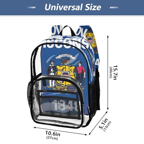 Travel Clear Backpack Floral Boys Backpacks for Girls Approved Shoulder Bag Wisconsin State Flag4