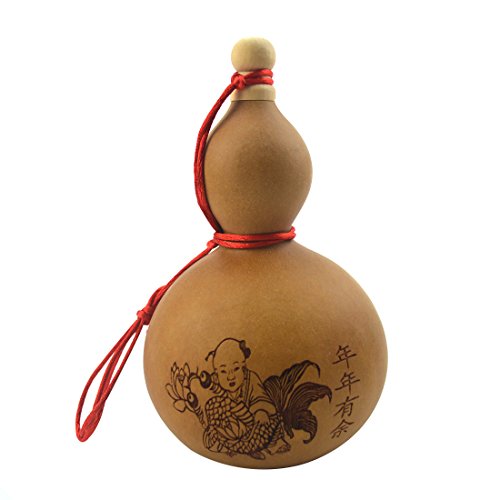 One Big Feng Shui Natural Wu Lou Wu Lu Gourd Charm Amulet With Children-Fish + Free Red String Bracelet E2029 #TOP6