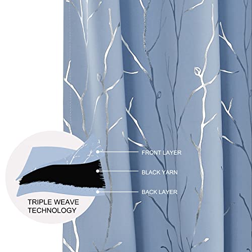 Buhua Light Blue Curtains, Tree Branches Curtains, Light Blocking Energy Saving Window Curtain - 63 Inch Long, Sliding Door Curtains 2 Panels, Baby Blue, 52W X 63L #TOP1