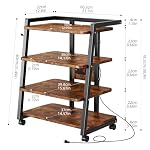 Mobile AV Media Stand with Outlets and 4 Rolling Caster Wheels, 4-Tier Rolling TV Stand for Gaming Console, Stereo, DVD Player, Sturdy Metal Frame, Versatile Living Room,Bedroom (Retro Brown) - Image 2