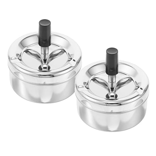 MUCKLILY 2pcs Metal Ashtray with Push-down Spinning Lid Windproof Smokeless