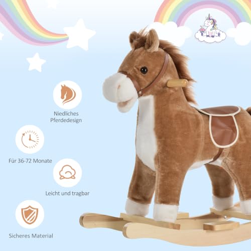 HOMCOM Kinder Schaukelpferd mit Tiergeräusche Braun 65 x 32,5 x 61 cm – Ansicht 4