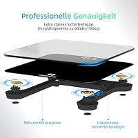 Healthkeep Personenwaage Digital mit LED-Display, Körperwaage mit Hochpräzisions-Sensoren, Präzise Digitale Waage Personen aus Sicherheitsglas bis 180kg, Schwarzes Glas Große runde Ecke 26 * 26cm – Ansicht 2