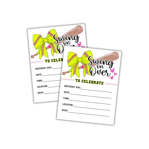 Softball Birthday Party Invitations Hairbows Girls 30pk 4.25x5.5” Postcards Sports End of Season Superlative Awards Team Event Theme Decor