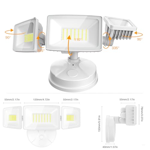 Onforu 4 Packs 75W Flood Lights Outdoor, 7000LM Brightness Security Lights, 3 Adjustable Heads, IP65 Waterproof, 6500K Wall Mount Exterior LED Flood Light (White) by Onforu - Image 8