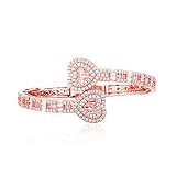 Rose Gold Bracelets Bangle Bracelets for Women Adjustable Heart Cuff Bracelets Cubic Zirconia Iced O