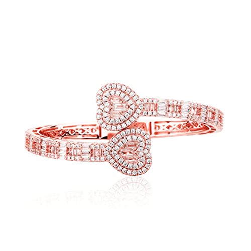 Rose Gold Bracelets Bangle Bracelets For Women Adjustable Heart Cuff Bracelets Cubic Zirconia Iced Out Bracelet Men Women Trendy Wedding Bridesmaids Bling Hip Hop Jewelry Mothers Day Gifts 7Inch #TOP6