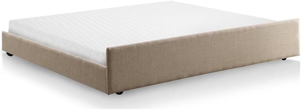 BOWERY HILL Contemporary Fabric Twin Trundle, 76.5" W x 41.5" D x 13.25" H, Solid Wood Frame, Ivory Linen-Like Upholstery, Built-in Casters, Bedroom Furniture for Daybeds and Twin Mattresses