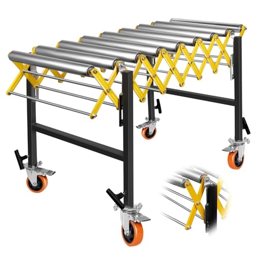 Industrial Roller Stand 660LB, Yellow Adjustable Conveyor Roller, Table Saw Extension Stand with Wheels, Woodworking