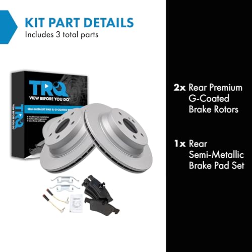 Image of TRQ Rear Brake Pad & Rotor Set Semi Metallic Coated Rotors Compatible with 2003-2006 Mercedes-Benz E320 E500 2006 CLS500 2006-2016 E350 2007-2011 CLS550 2007-2009 E550 2013-2016 E400 2015-2016 CLS400