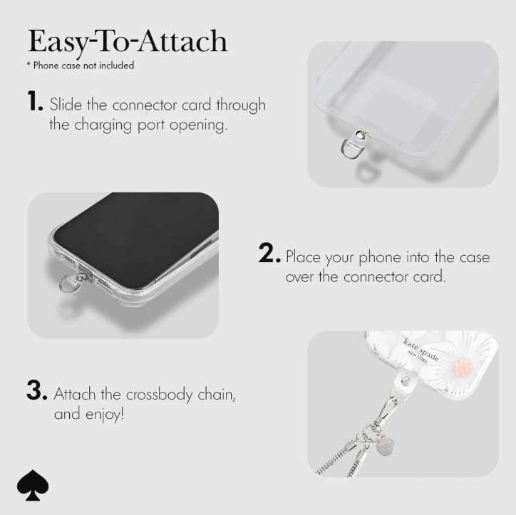 Kate Spade New York Crossbody Cellular Phone Case - Heart of Silver, Luxe Silver Square Snake Chain, Glossy Finish, 1-Year Warranty, Compatible with iPhone 13, 12, 11, Galaxy S21, S20, S9, S8