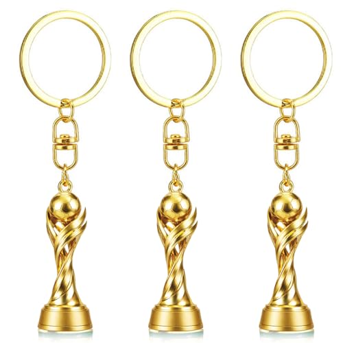 qiyeyeye 3 PCS 1：1 Replica 3D World Cup Trophy Golden Keychain Set Charm, Premium Zinc Alloy Football Fan Gift, Sports Event Keys for Backpacks, Bags, Fans & Collectors Souvenir 4×1.85inch