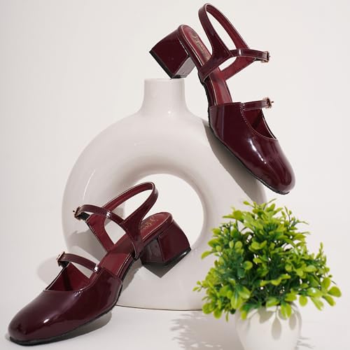 Image of JM LOOKS Womens Slingback Block Heels Closed Square Toe Dress Work Slip on Back Strap Business Pumps