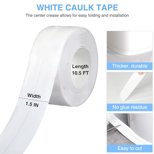Image of Caulk Tape Bath & Kitchen Self Adhesive Caulking Tape Waterproof, Toilet Caulk Strip Bathtub Sealing Strip Shower Bathroom Tape Sealant, Traditional Caulking Replacement (White, 1.5 inch x10.5Ft)
