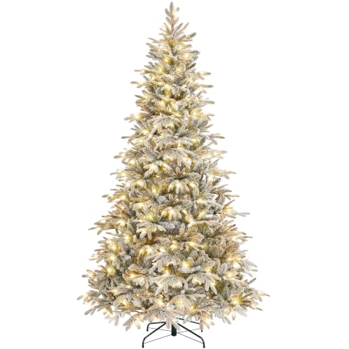 Image of Yaheetech 6ft/1.8m Pre-lit Flocked Christmas Tree 300 Warm White LED Lights