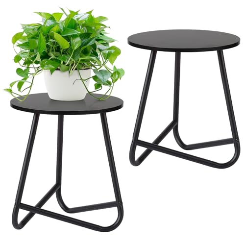 HDANI Lot de 2 Support Rond en Métal pour Plantes de 35 cm,Petit Aupport pour Fleurs,étagère en Bois pour Plantes, étagère Moderne pour Plantes d'intérieur pour Salon,Balcon et Bureau,Noir