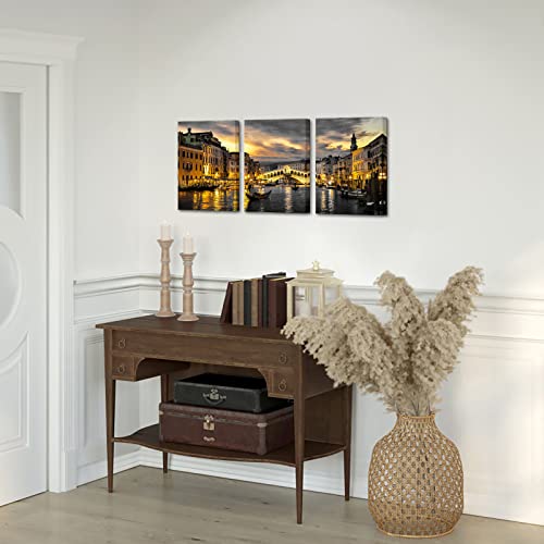 Nutartpic Venice Skyline Wall Art Venice Italy Canvas Rialto Bridge In Venice Painting Grand Canal At Night Picture Night Cityscape Artwork Print Stretch And Framed Ready To Hang (Small) #TOP5