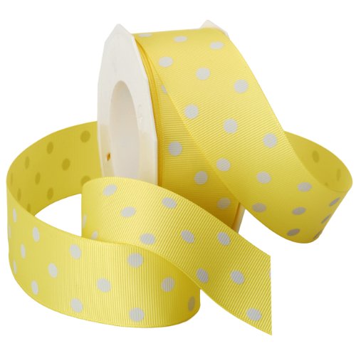 Morex Grosgrain Dot Ribbon, 1-1/2-Inch by 20-Yard Spool, Lemon with White Dots